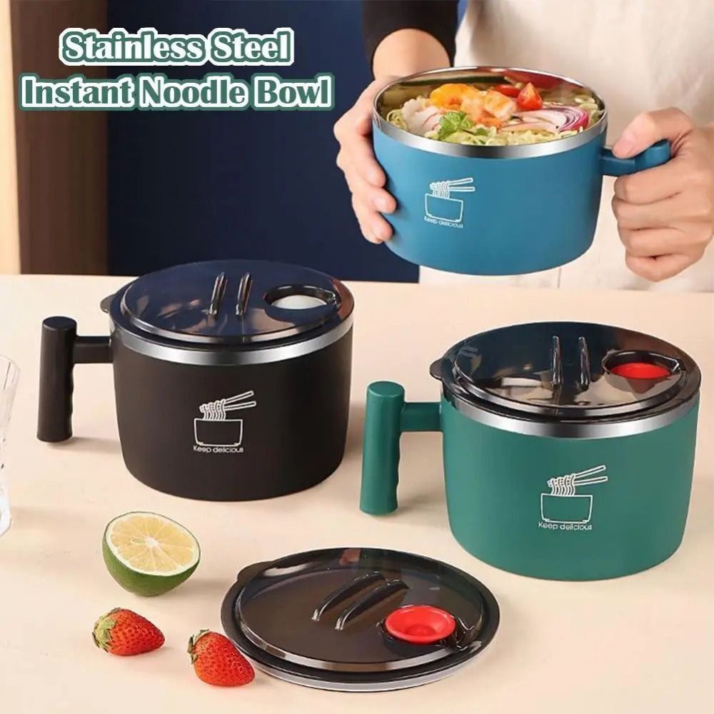 Meal Prep Soup - Portable Stainless Steel Ramen Bowl Draining