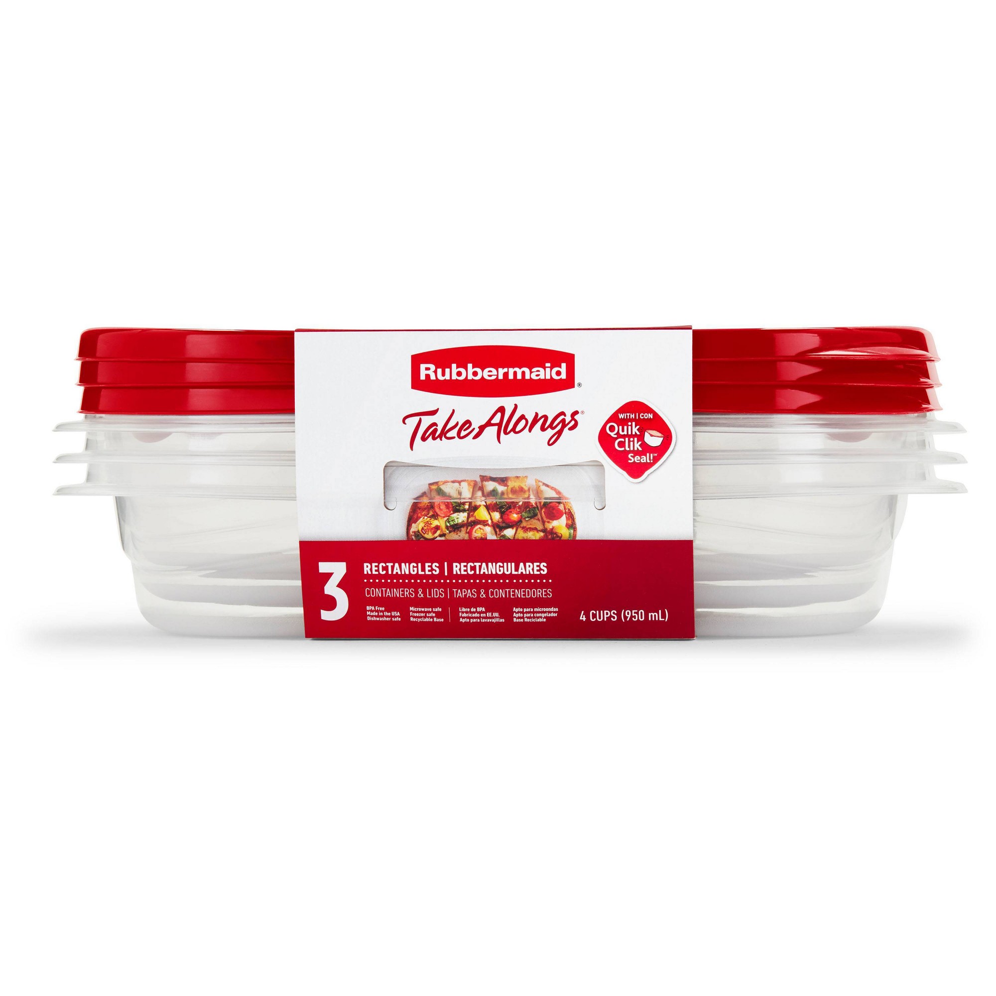 Meal Prep Lunch - 3pcs Red Rectangle Food Storage Containers