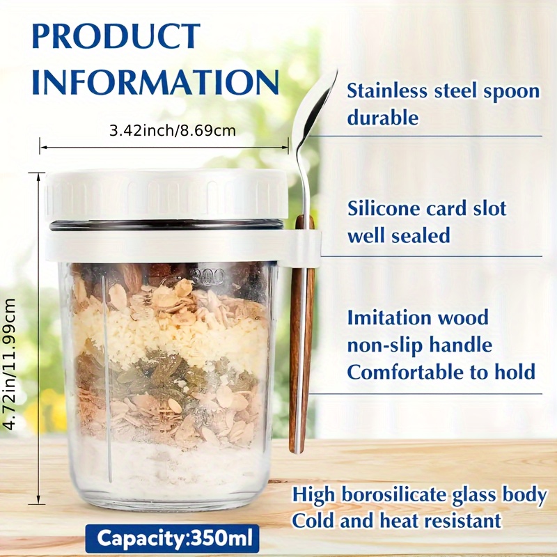 1pc/2pcs Glass Oatmeal Cup, Ov - Meal Prep Jar 评论和价格