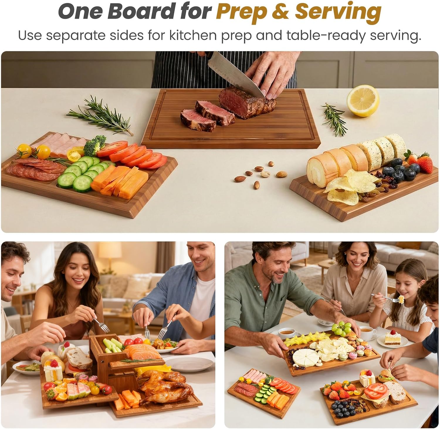 Bamboo Cutting Board Set With  - Meal Prep For Cutting 评论和价格