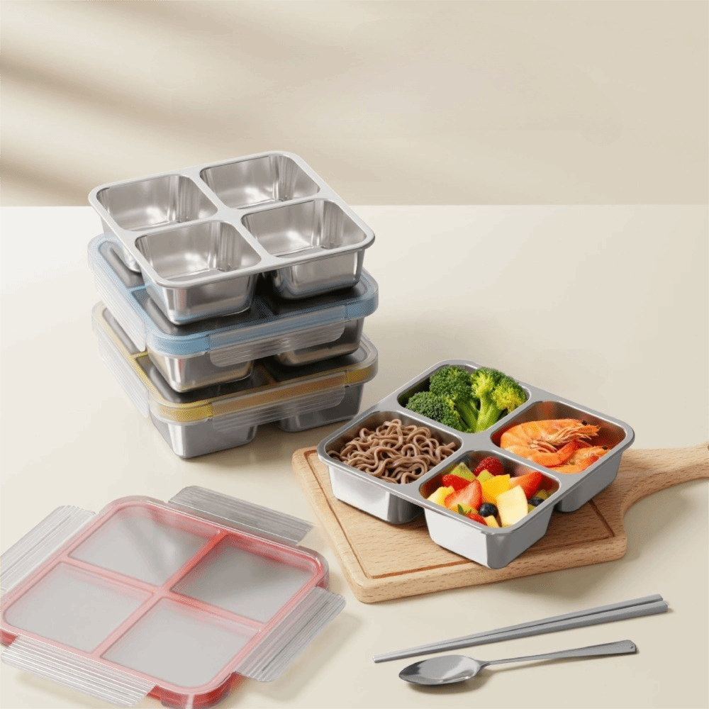 Easy To Clean Square 4 Grid Lu - Meal Prep Lunch 评论和价格