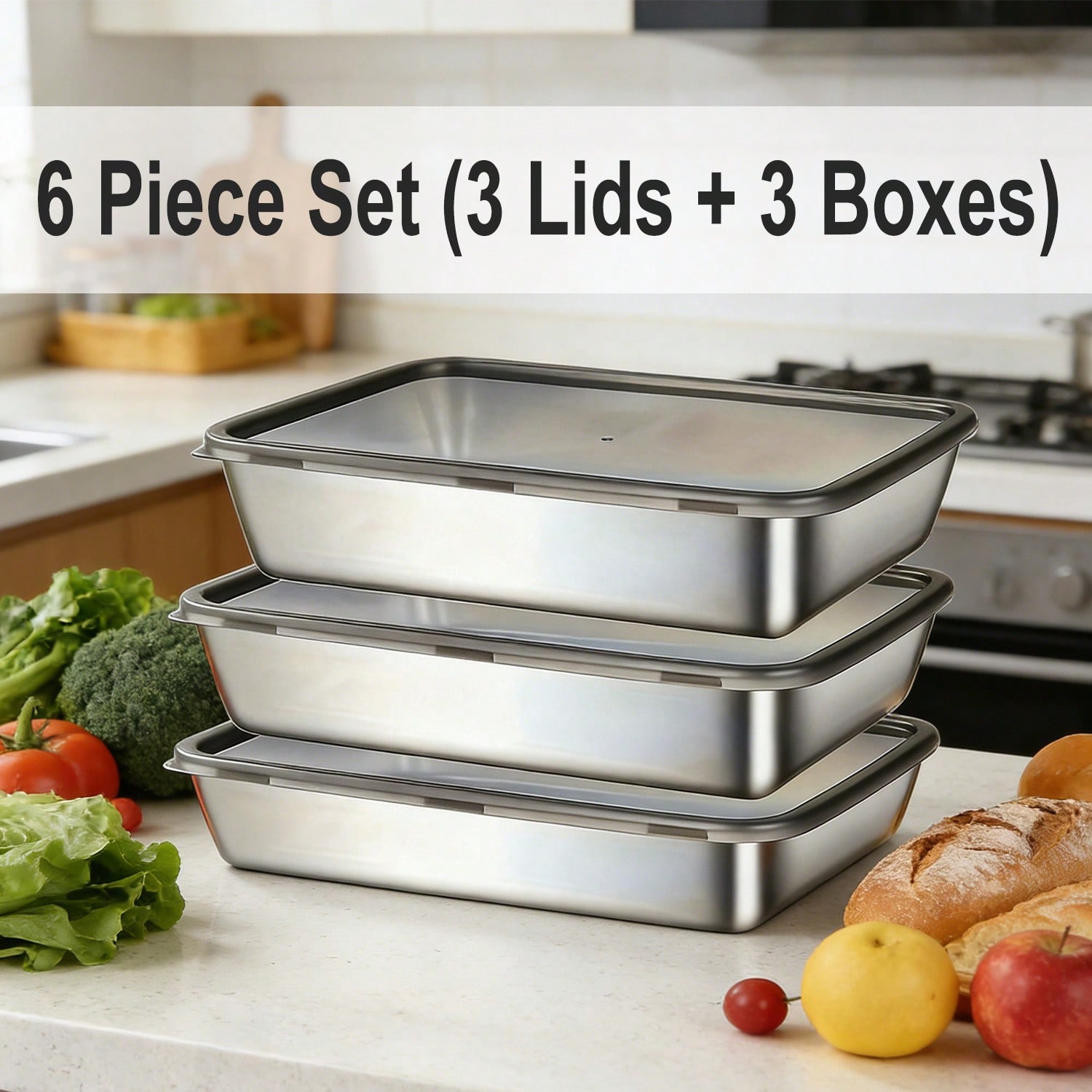 6pcs(3 Boxes+ 3 Lids) Stainles - Meal Prep Lunch 评论和价格