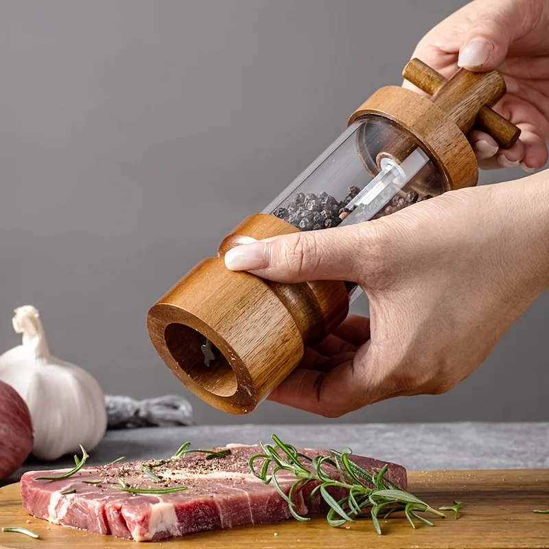 Acacia Wood Manual Black Peppe - Herb Keeper Bottle 评论和价格