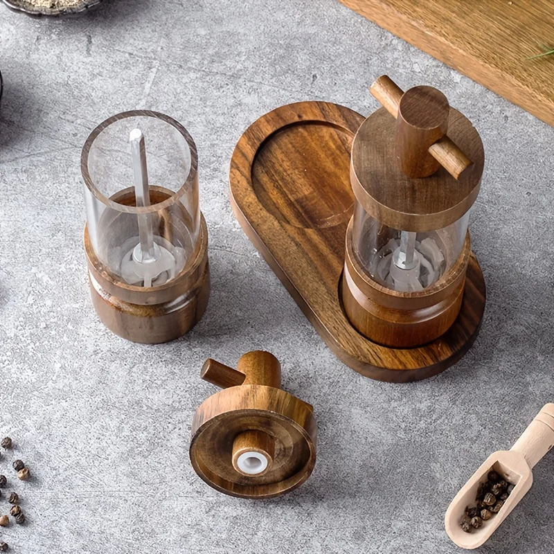 Acacia Wood Manual Black Peppe - Herb Keeper Bottle 评论和价格